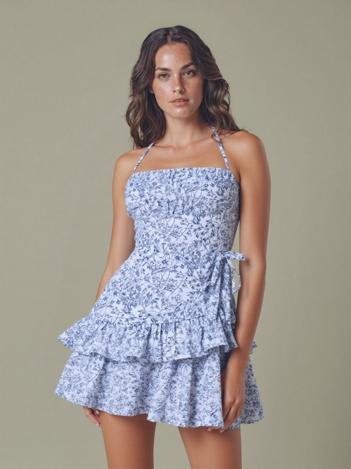 Ortagus | Dress Floral Ruffle Tie Strap Mini