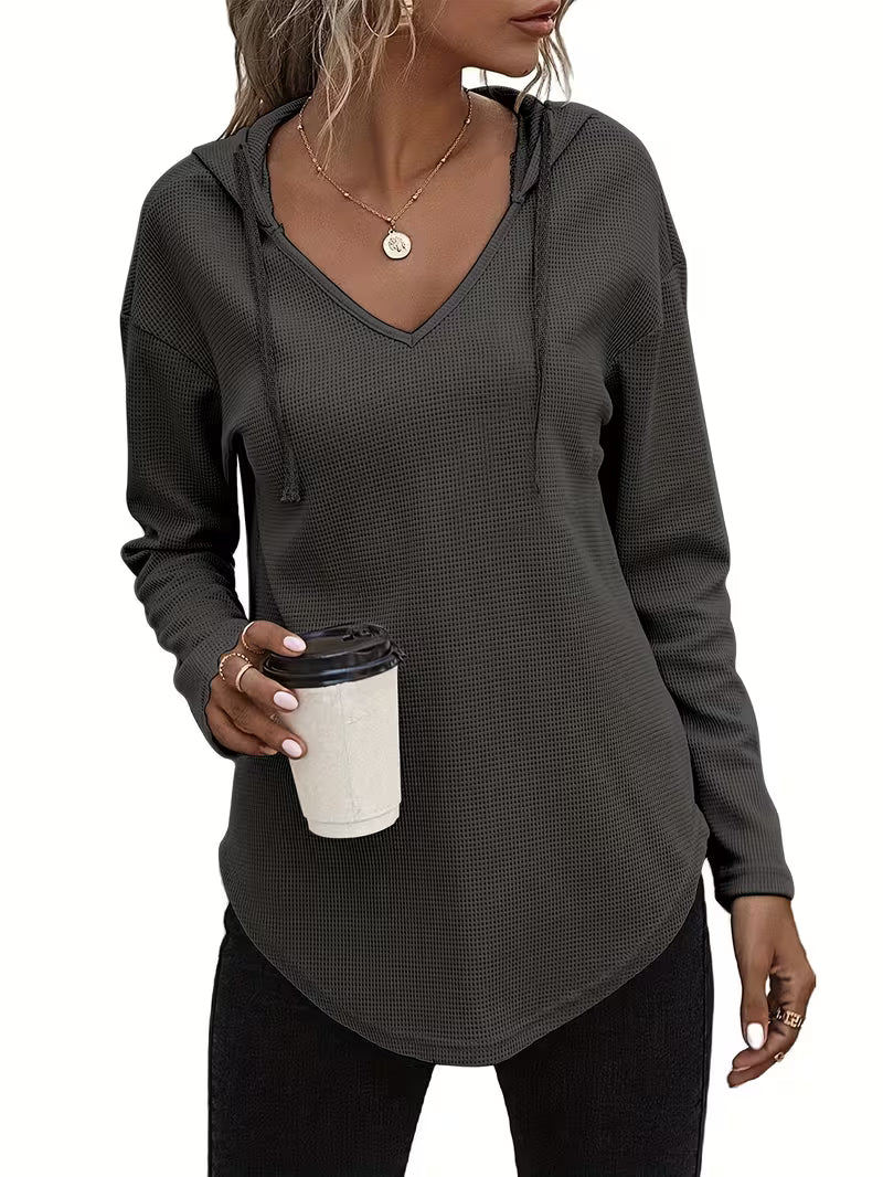 Heydi | Hooded Sweatshirt with V-Neck Curved Hem