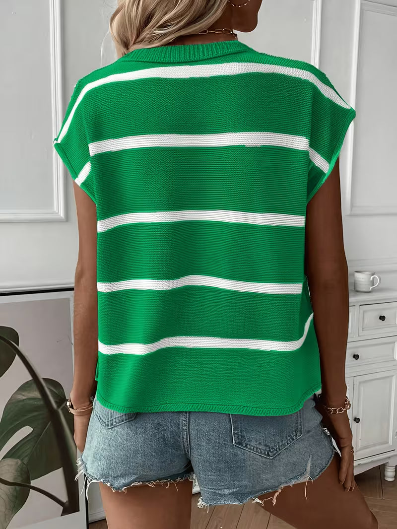 Enila | Striped Knit Sweater with Short Sleeves