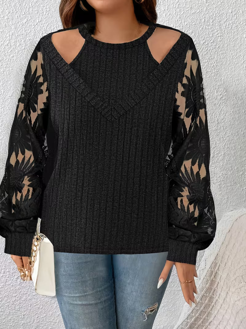 Suchinda | Cold-Shoulder Lace Sleeve Long Sleeve Top
