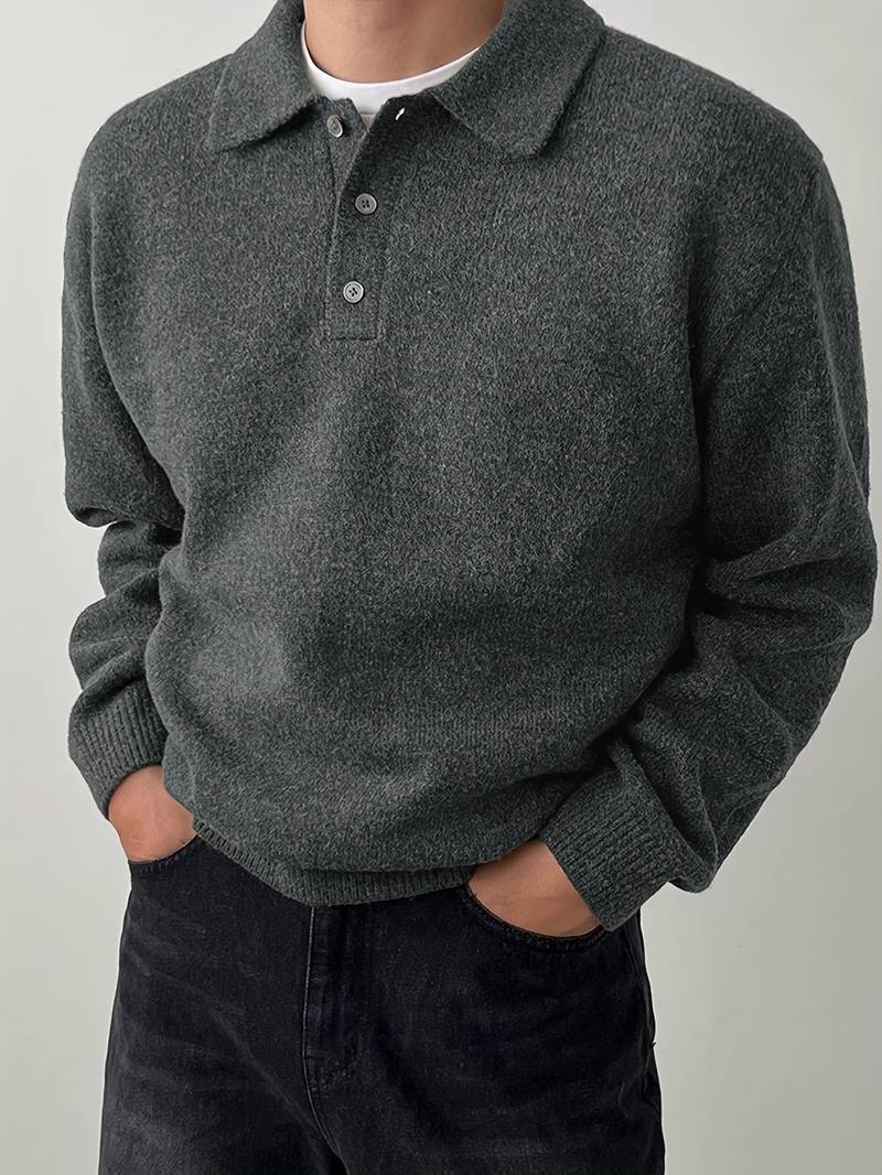Eliran | Long Sleeve Textured Knit Polo Sweater