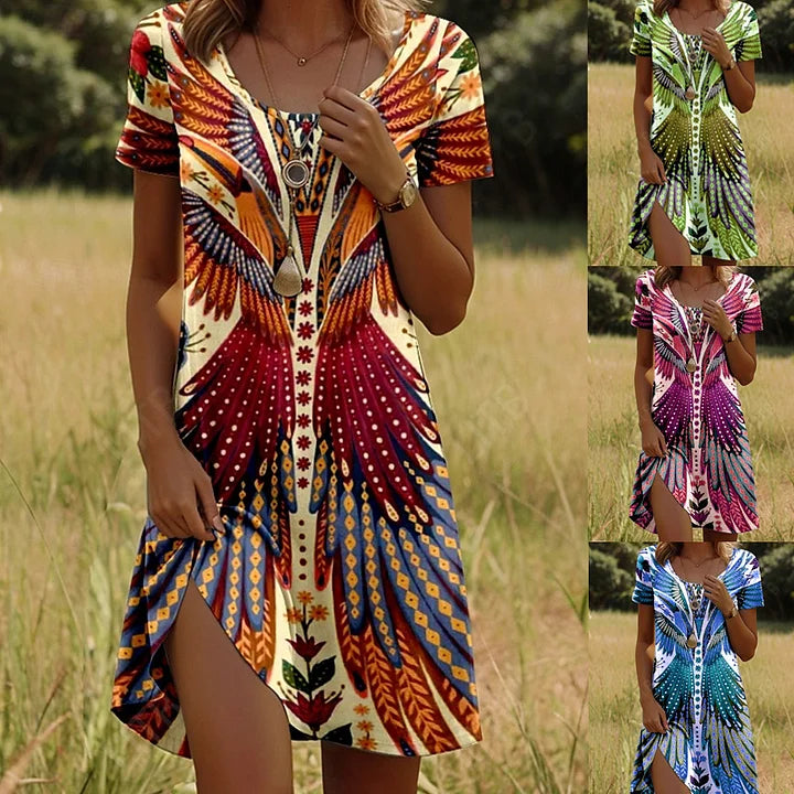 Linnea | Short Sleeve Printed V-Neck Shift Dress
