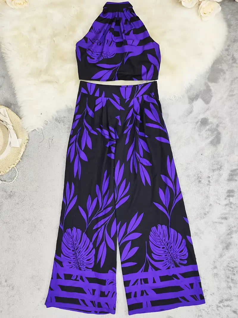 Zirina | Halter Crop Top Wide Leg Set