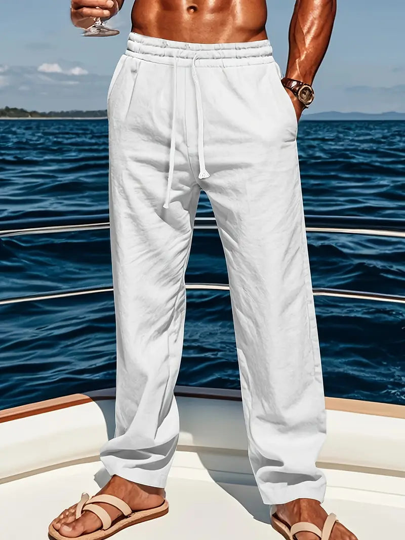 Babaev | Drawstring Wide Leg Casual Linen Pants