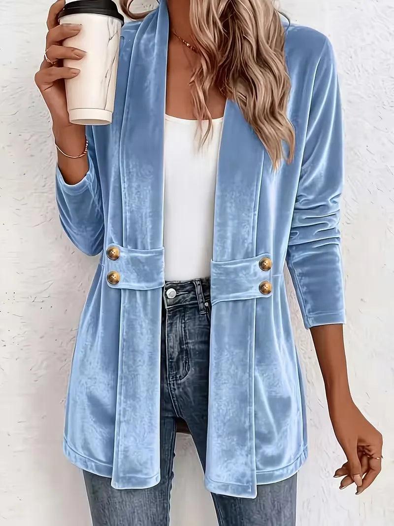 Sdenia | Velvet Style Open Front Longline Blazer