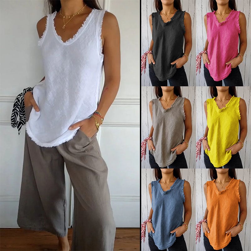 Myriam | Sleeveless V Neck Frayed Hem Vest Top