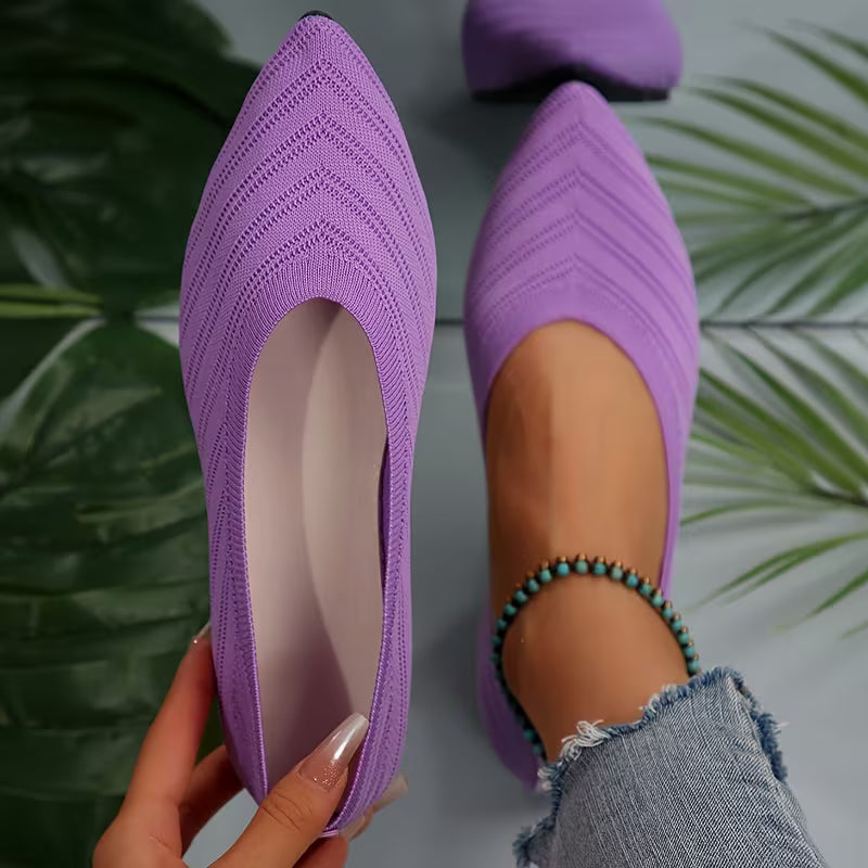 Mikya - Pointed Toe Knit Ballet Flat Shoes