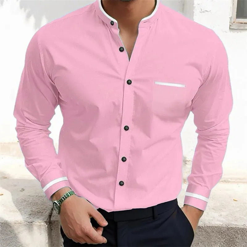 Askar | Long Sleeve Band Collar Shirt