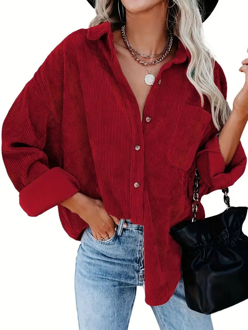 Irmela | Long Sleeve Corduroy Button Shirt