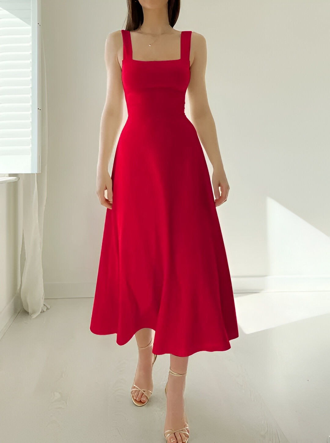 Jasmini | Square Neck Sleeveless A-Line Midi Dress