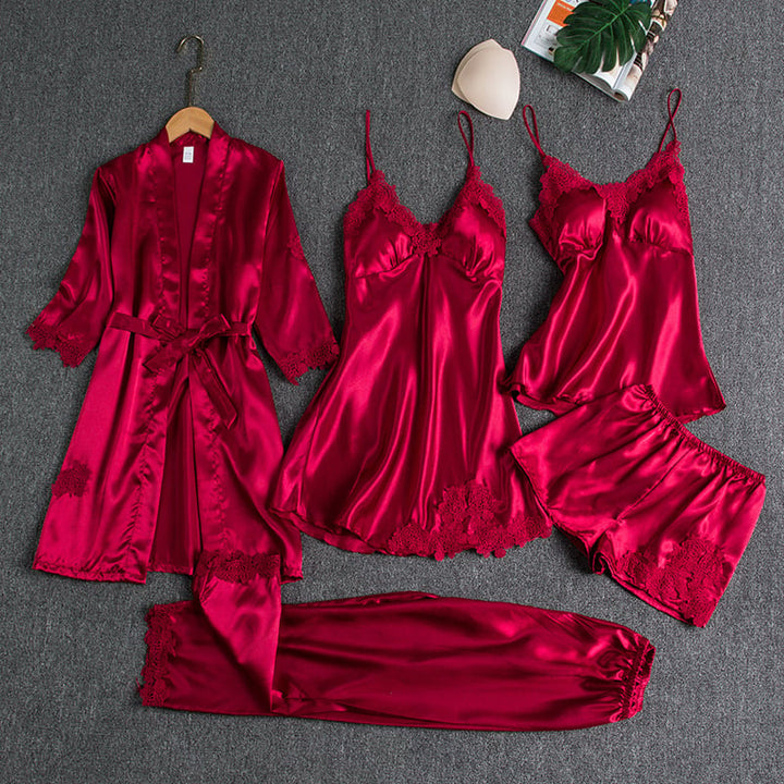 Noga | Satin Lace Five Piece Sleepwear Set