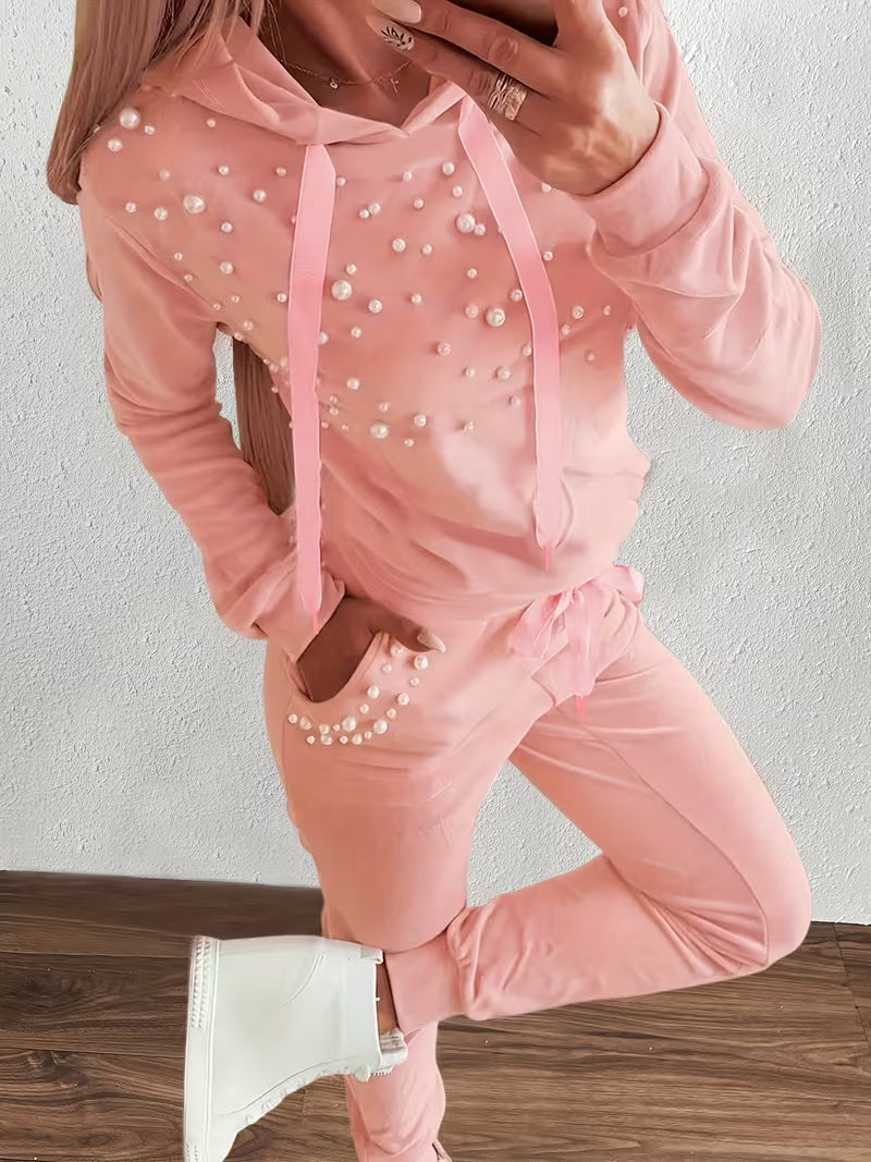 Kiarora | Hooded Pearl-Embellished Two-Piece Set