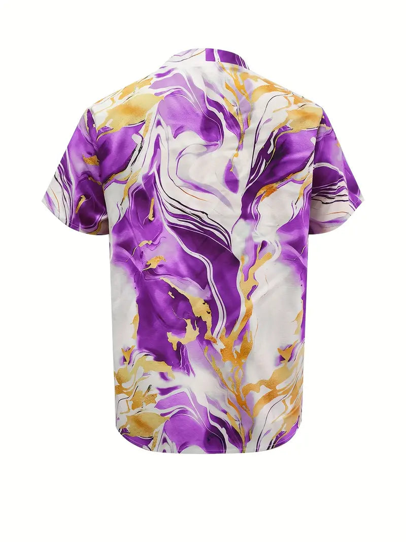 Maroula - Marble Print V Neck Short Sleeve Blouse