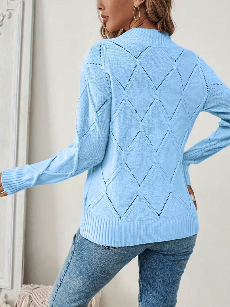 Sireanicia | Round Neck Diamond Knit Sweater in Sky Blue