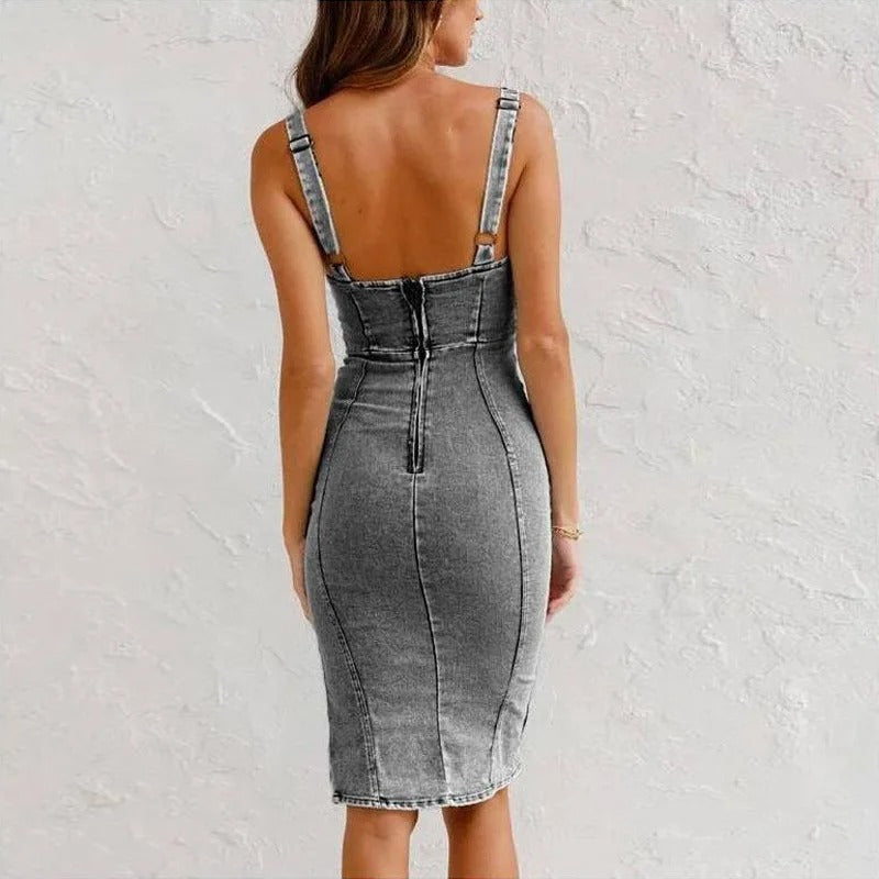 Janae | Denim Dress With Zip Front Side Slit