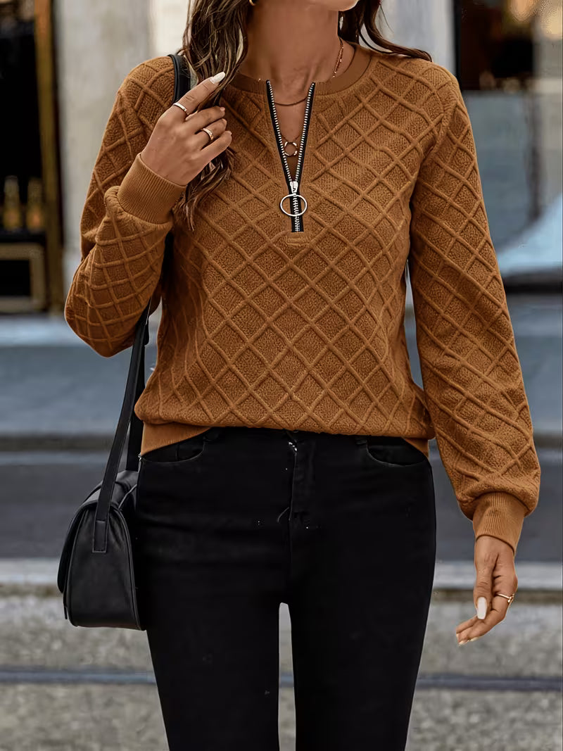 Juliet | Sweatshirt Long Sleeve Textured Zip Neck