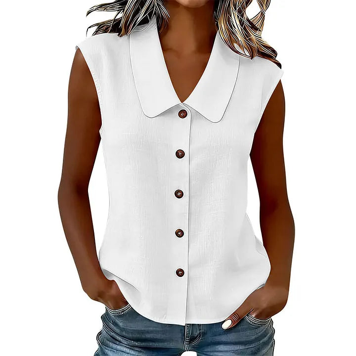Chisato | Sleeveless V Neck Button Down Shirt