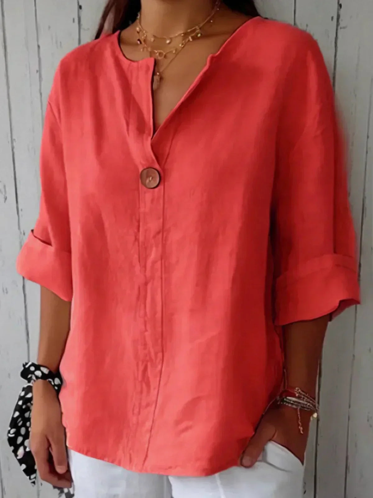 Yvonna | Loose V-Neck Button Blouse