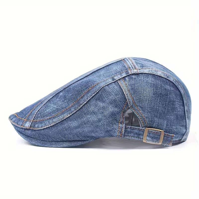 DenimCrown - Denim Flat Cap Adjustable Beret Hat