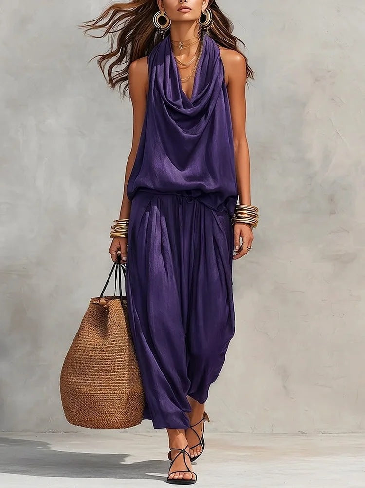 Katerina | Sleeveless Draped Two Piece Trouser Set