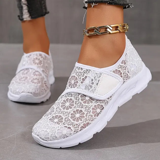 Tonjaa | Lace Floral Slip-On Walking Sneakers