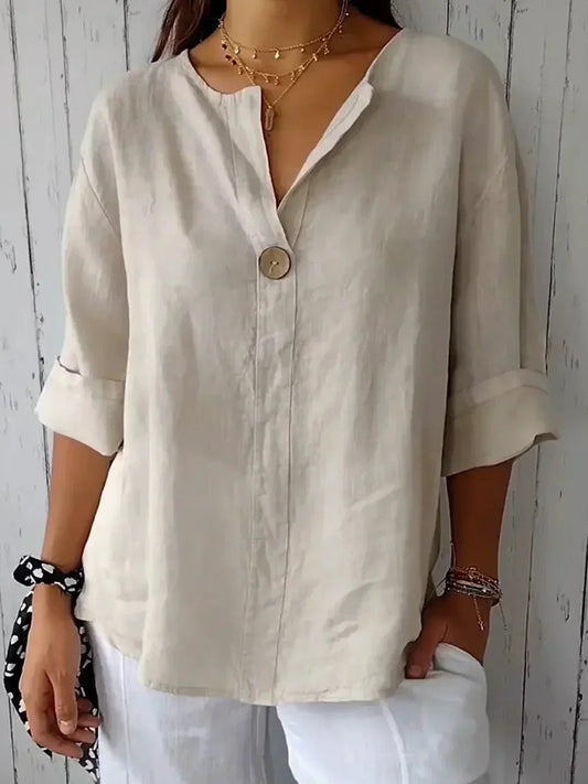 Yvonna | Loose V-Neck Button Blouse