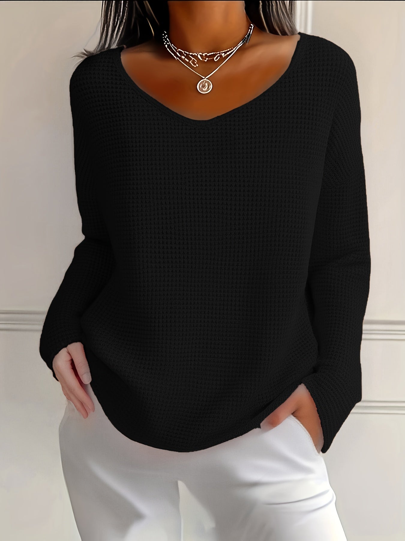 Imogurette | Waffle Long Sleeve V-Neck Shirt in Multiple Colors