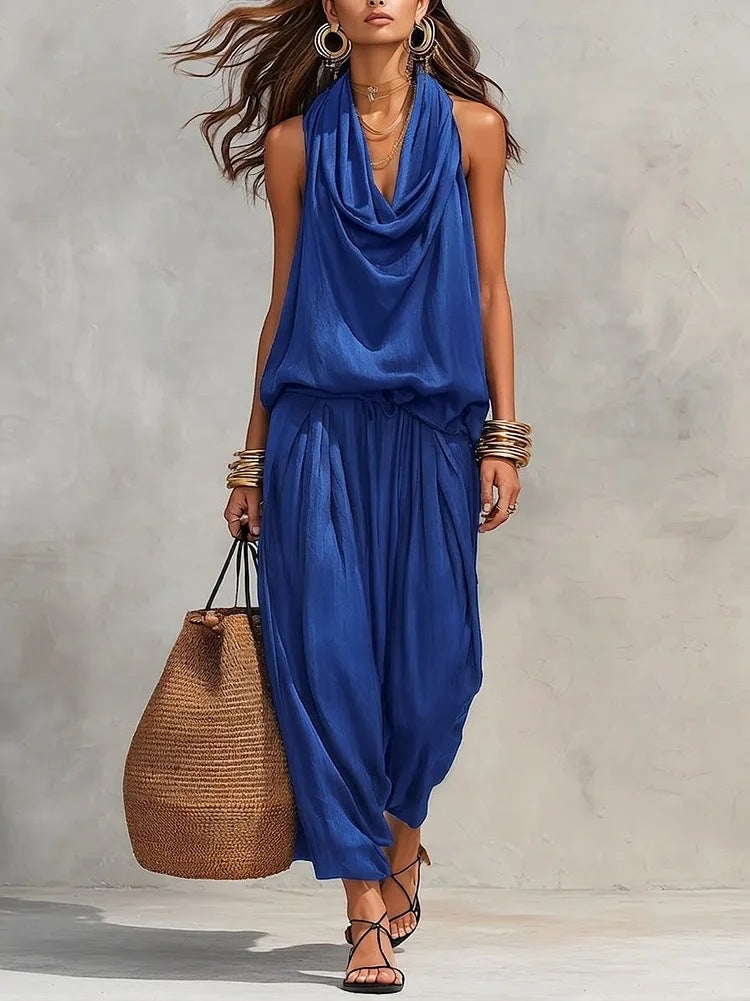 Katerina | Sleeveless Draped Two Piece Trouser Set