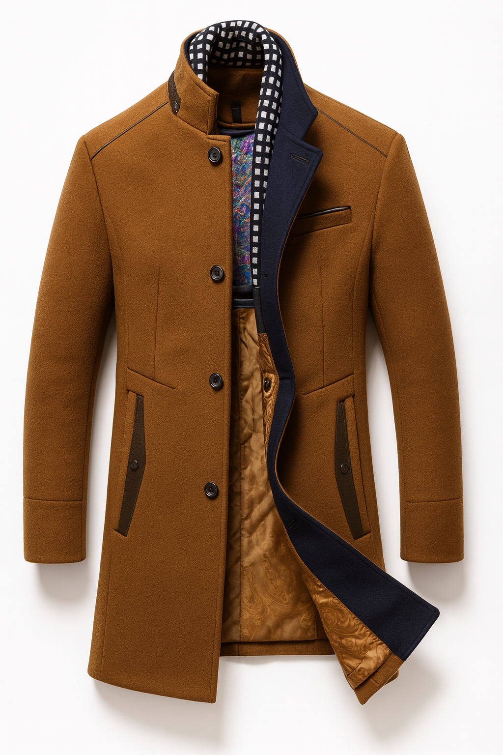 Reinaldo | Coat with Stand Collar and Contrast Trim