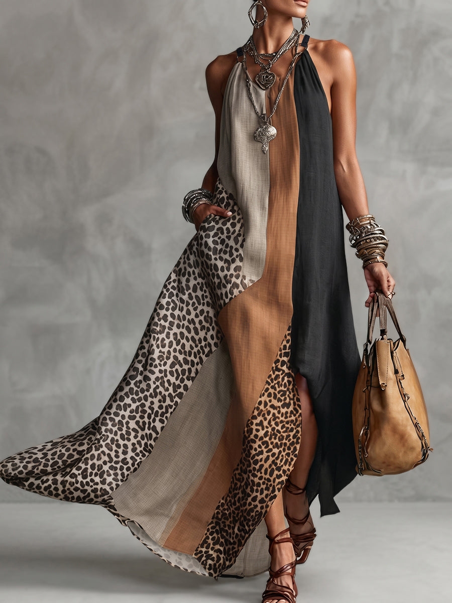 Ida | Maxi Dress with Leopard Print Panels