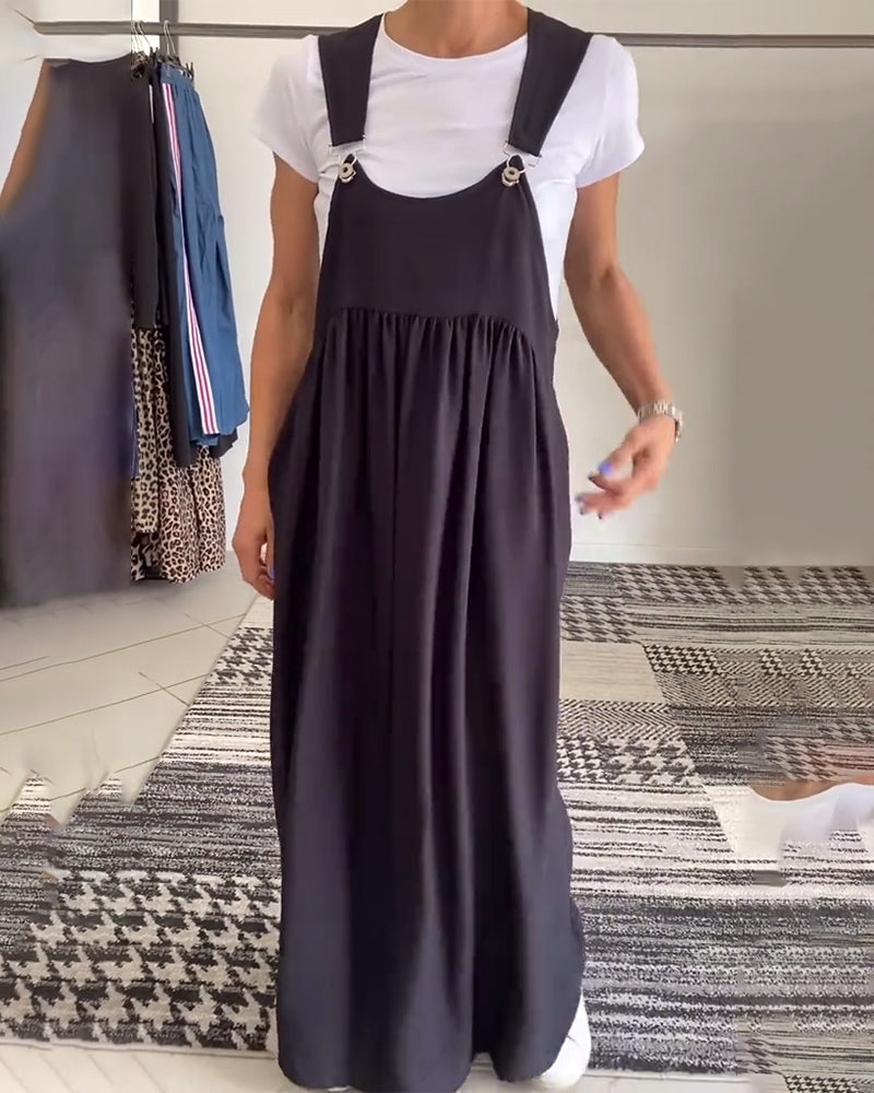 Marleen | Strappy Maxi Dress Gathered Loose-Fit Pinafore Style