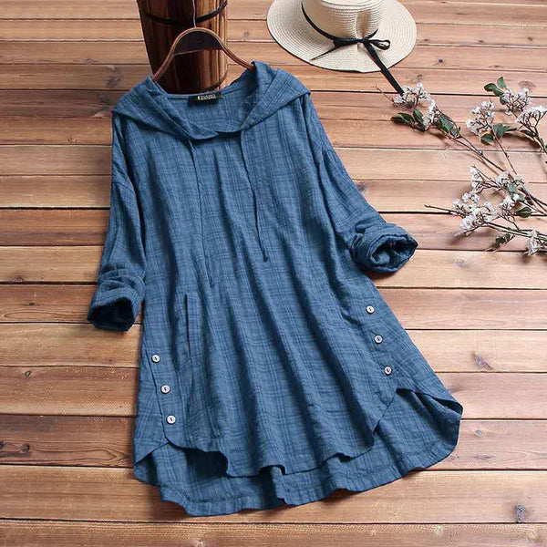 Kalara | Hooded Long Sleeve Button Hem Tunic
