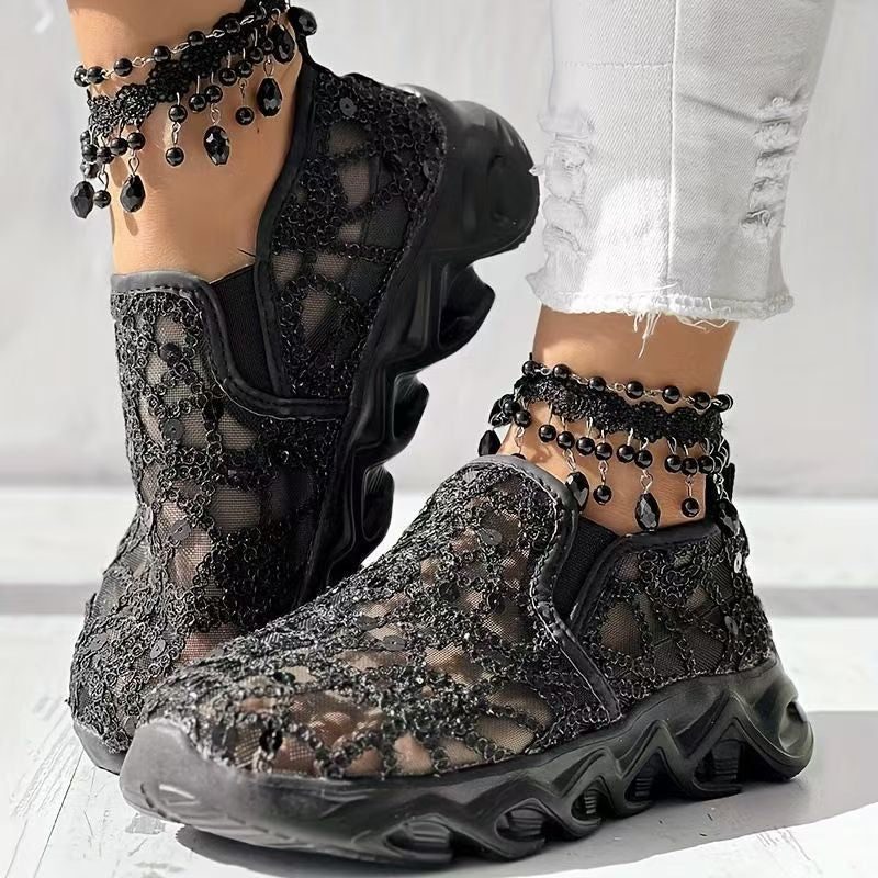 Abbie | Floral Mesh Slip On Walking Shoes