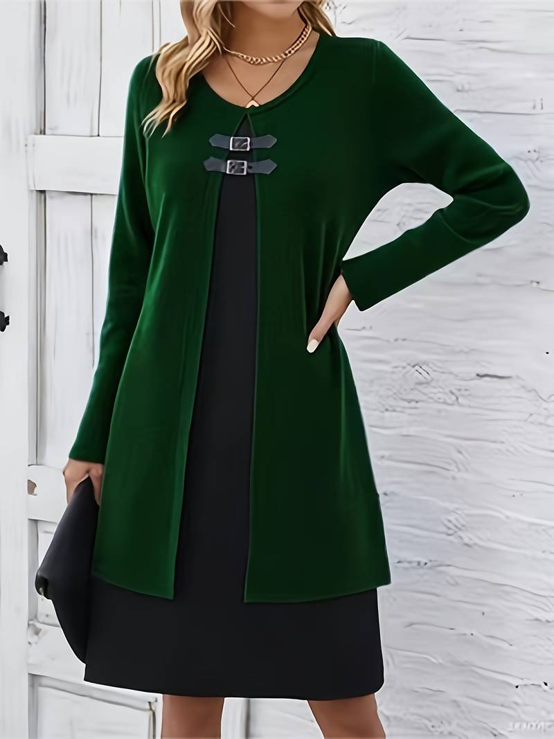 Shirahoshi | Dress Ribbed Long Sleeve Buckle Front
