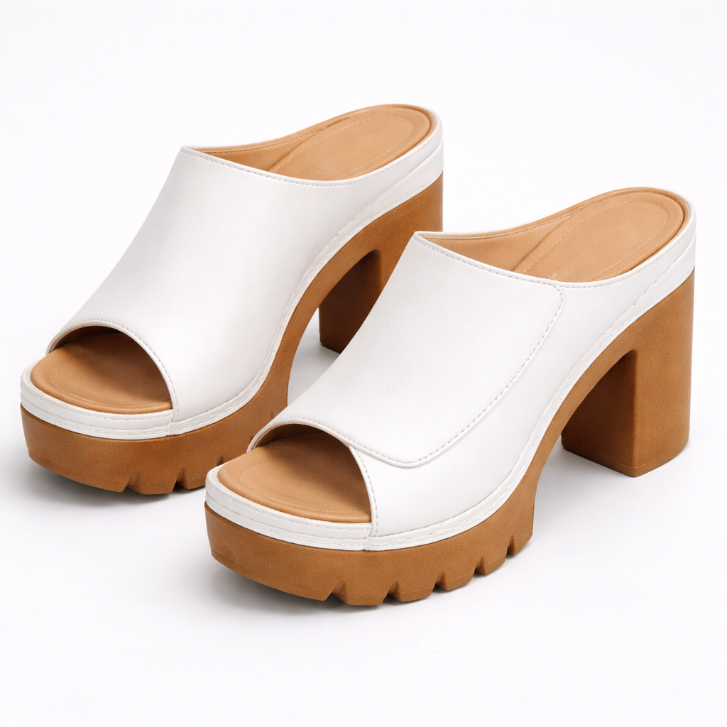 Nicolien - Open Toe Platform Block Heel Mules