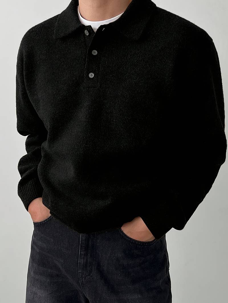 Eliran | Long Sleeve Textured Knit Polo Sweater