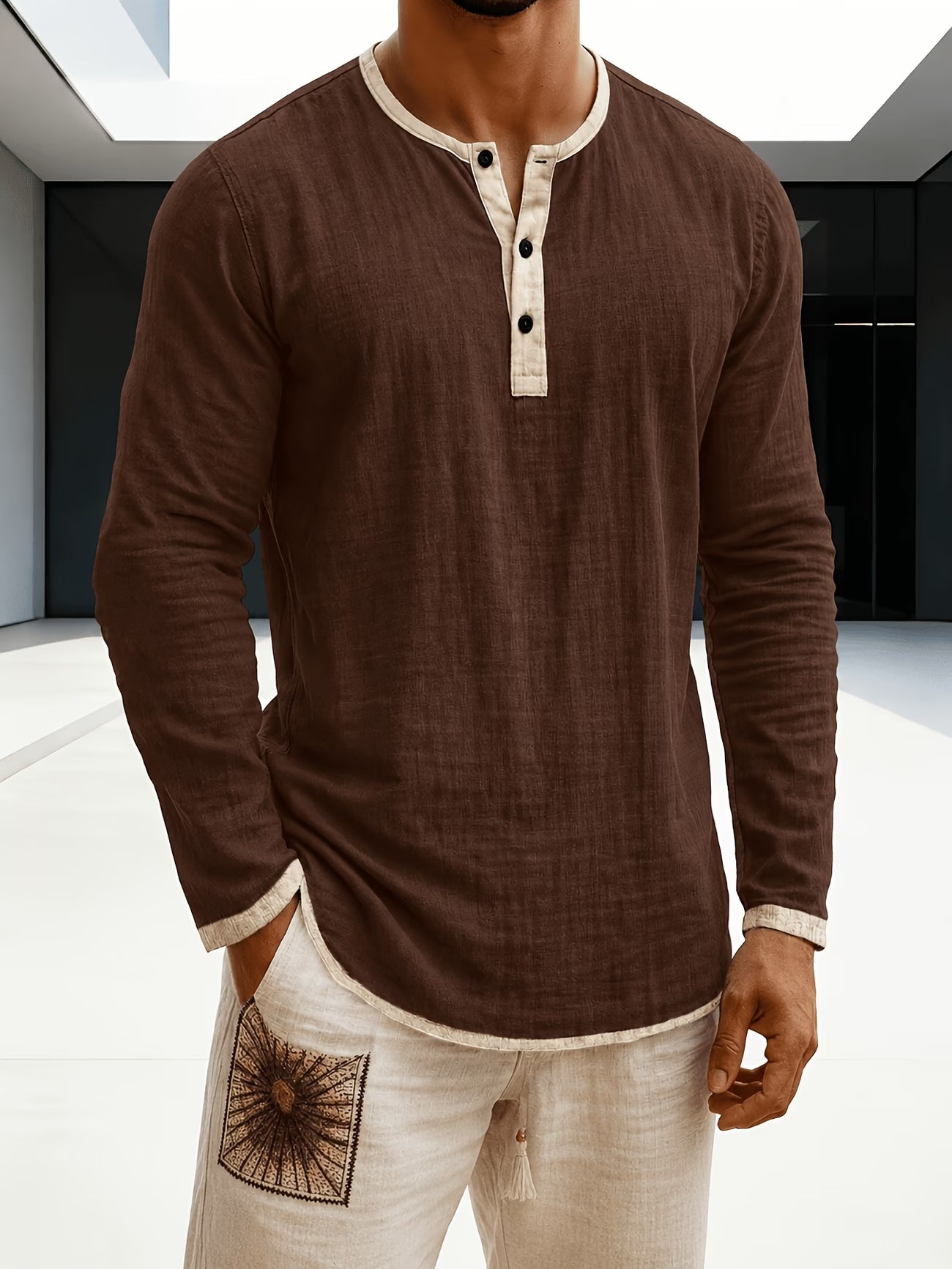 Lorcen | Long Sleeve Henley Shirt with Button Placket