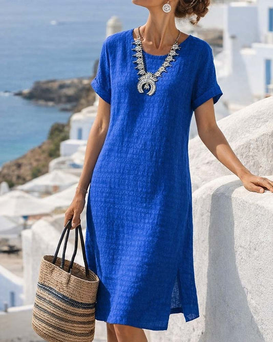 Shanai | Dress Blue Short Sleeve Round Neck