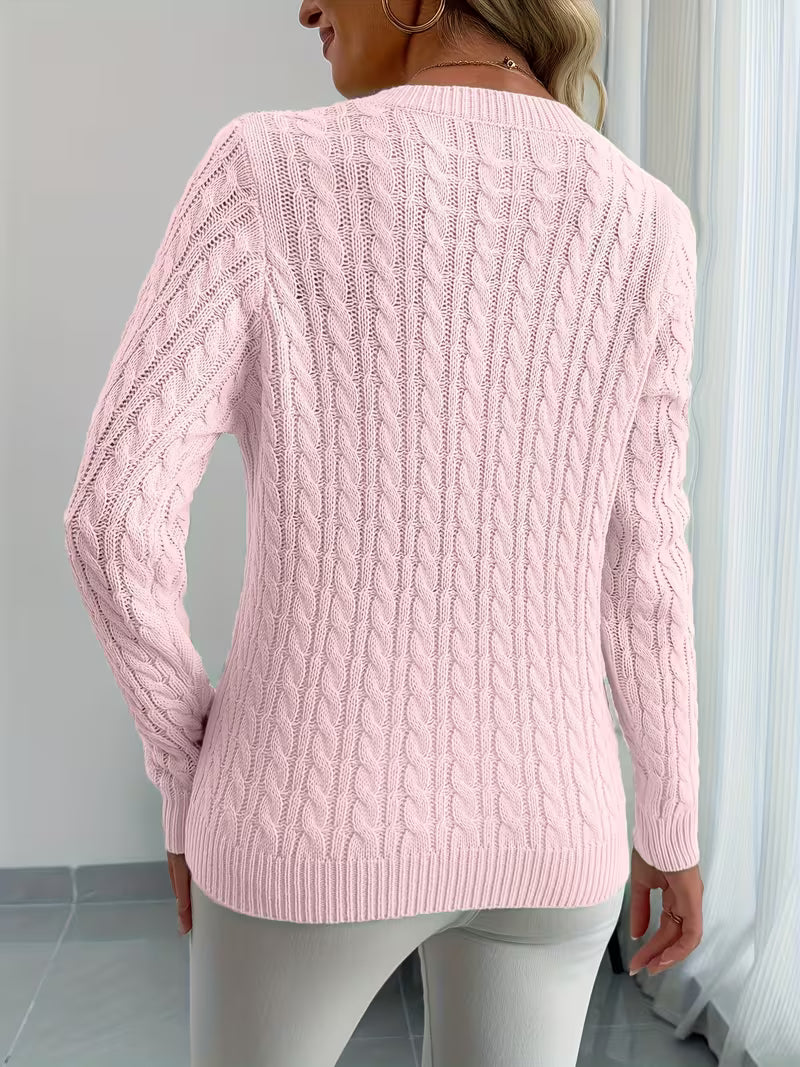 Lenea | Cable Knit V-Neck Long Sleeve Sweater