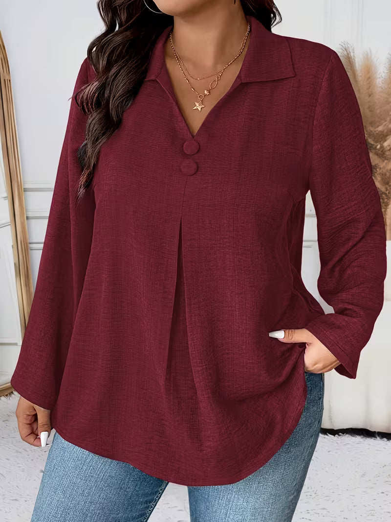 Noyelle | Long Sleeve V-Neck Button Blouse
