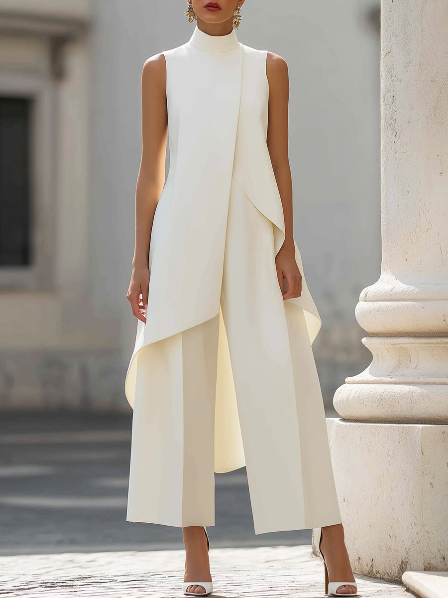 Germine | Sleeveless High Neck Draped Wide Leg Jumpsuit
