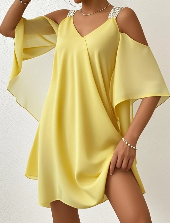 Lilliana | Cold Shoulder V Neck Chiffon Maxi Dress