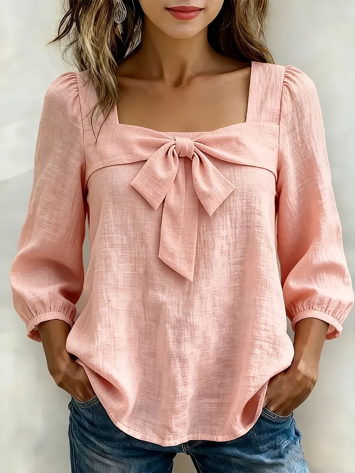 Avelieandra | Casual Summer Bow-Front Shirt in Blue