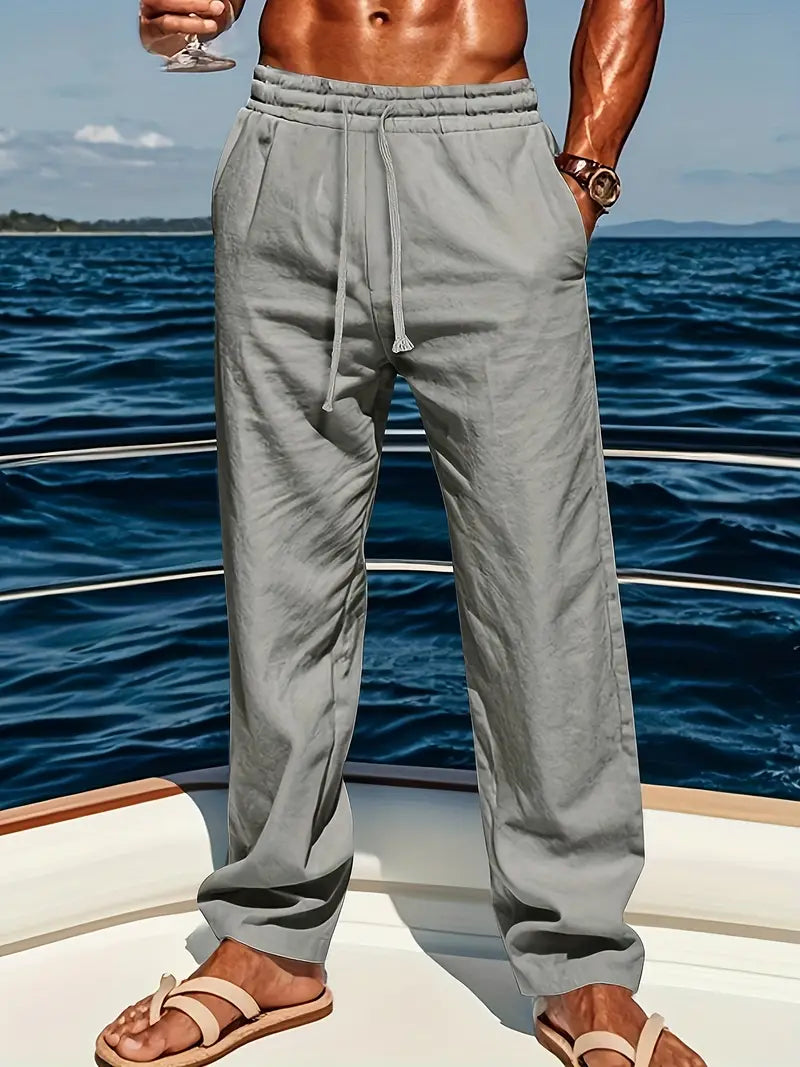 Babaev | Drawstring Wide Leg Casual Linen Pants