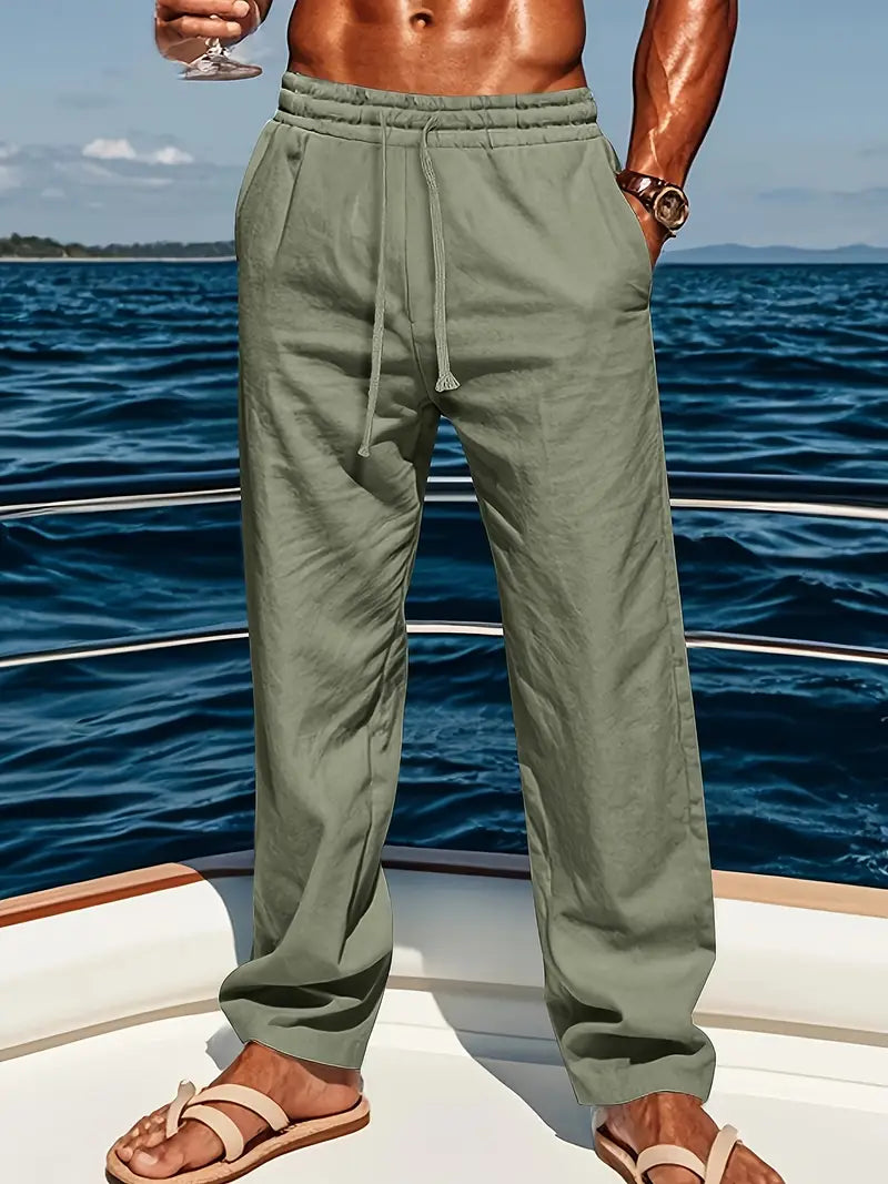 Babaev | Drawstring Wide Leg Casual Linen Pants