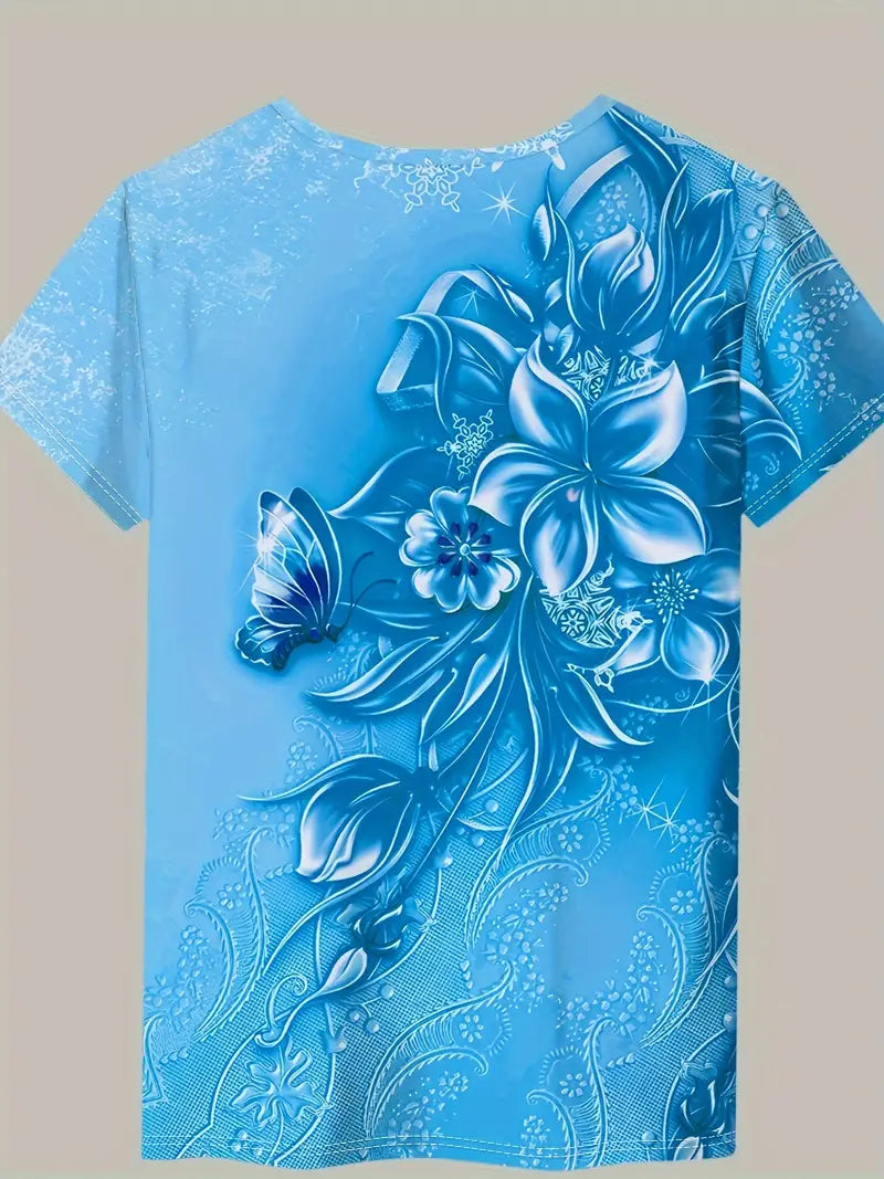 Carlisa | T-Shirt Floral Butterfly Short Sleeve Top