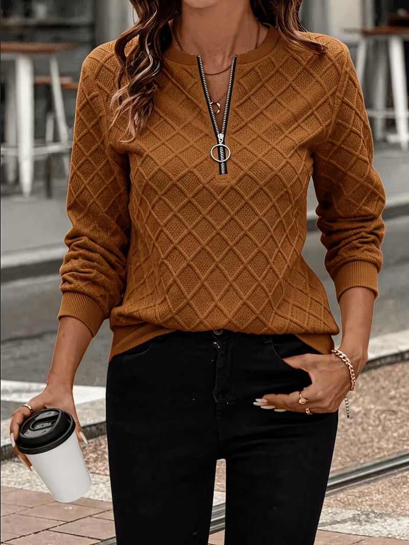 Juliet | Sweatshirt Long Sleeve Textured Zip Neck