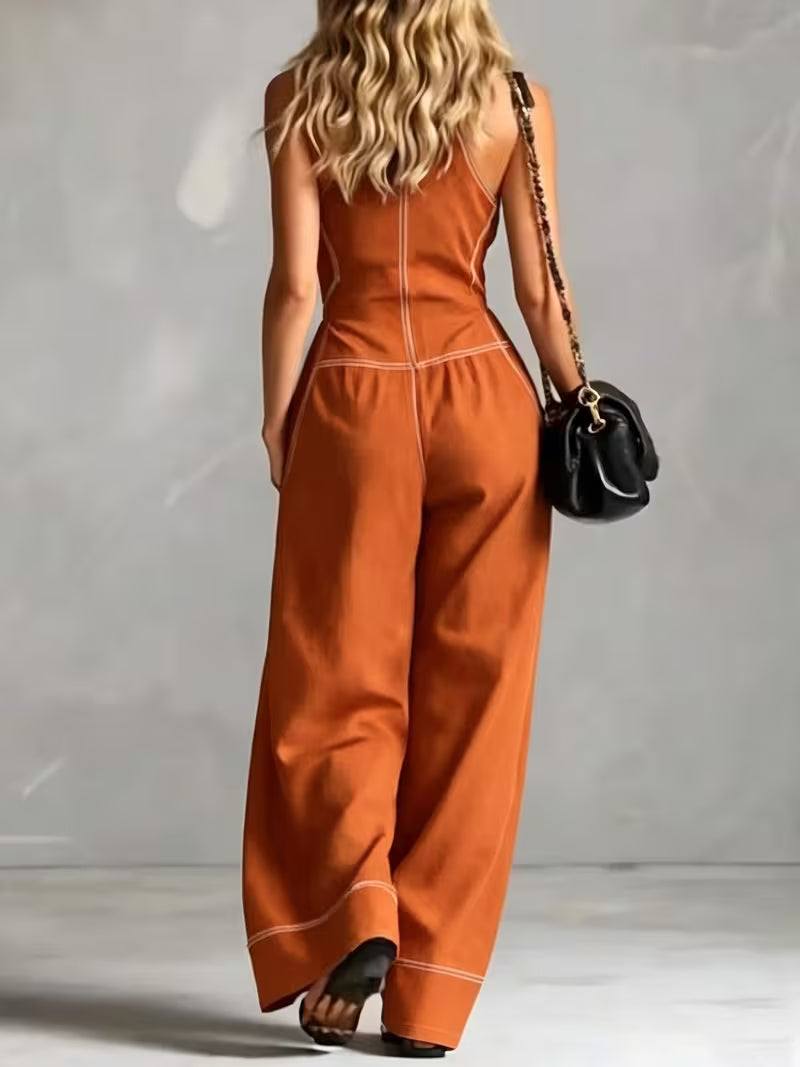 Bryana | Front Zip Patchwork Striped Jumpsuit