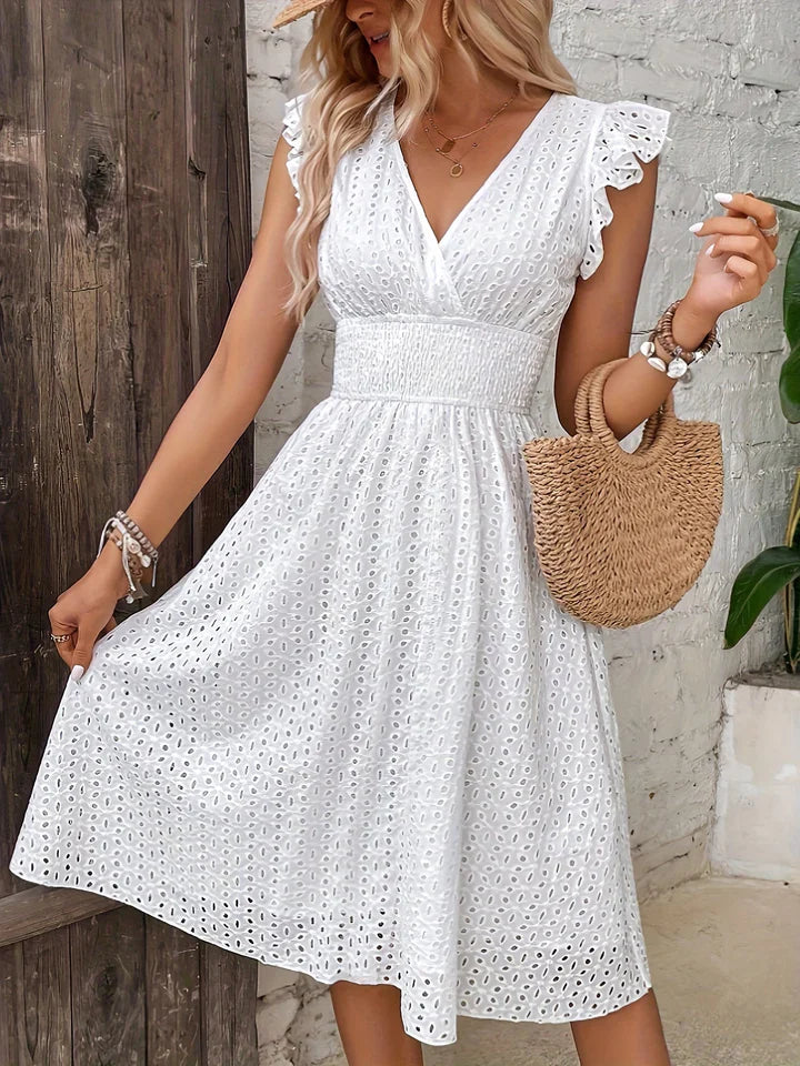 Tsami | V-Neck Eyelet Midi Dress