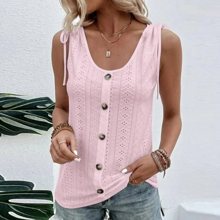 Fedelm | Sleeveless Button Front Eyelet Tank Top